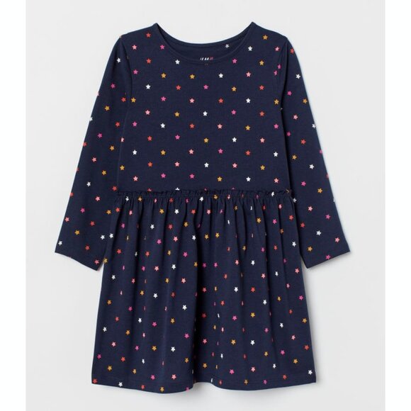 H&M Girls Star Patterned Long Sleeve Jersey Dress - Picture 1 of 3
